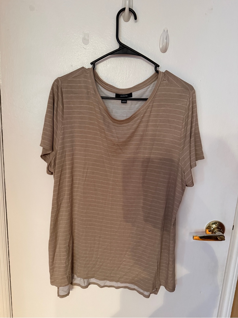 Alfani Taupe and White Striped Short Sleeve Tee